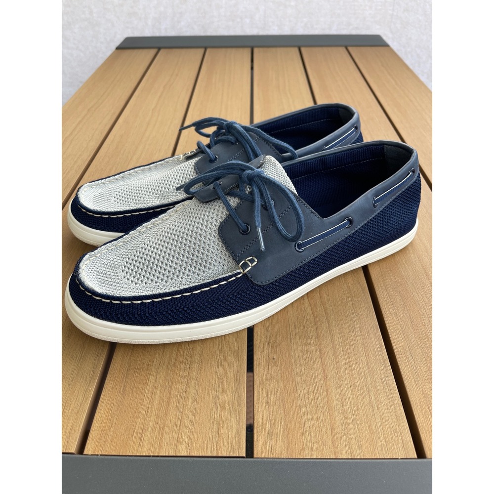 Aldo Mens Knit Boat Shoes Navy Grey Low Top Loafers Size 12 Casual Sneakers